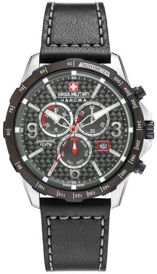 Swiss Military Hanowa Ace Chrono 06-4251.33.001 herenhorloge 44mm DEMO met zwart leren band en groene wijzerplaat. Stijlvol en functioneel ontwerp.