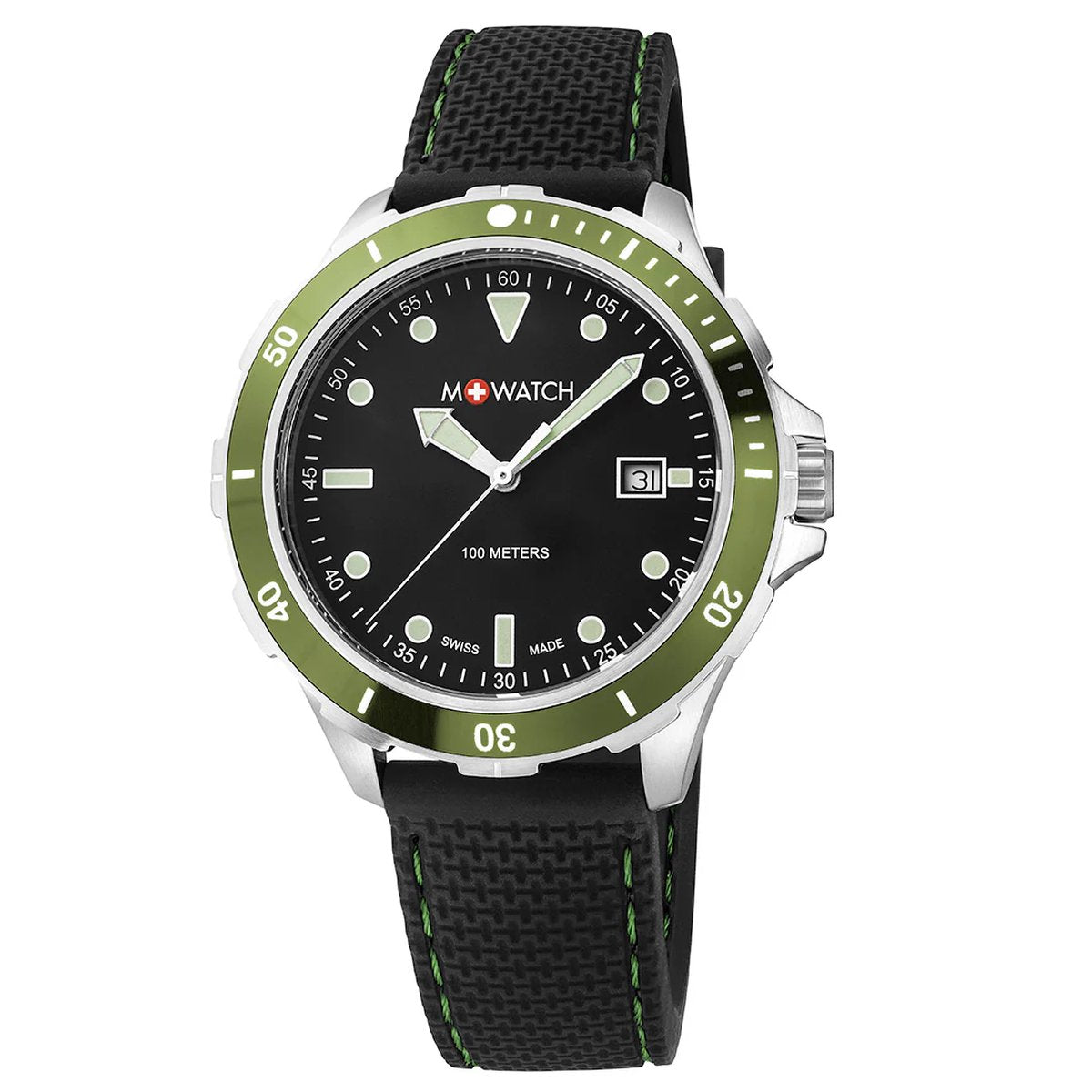 M+Watch by Mondaine Green Bezel Herenhorloge 42mm