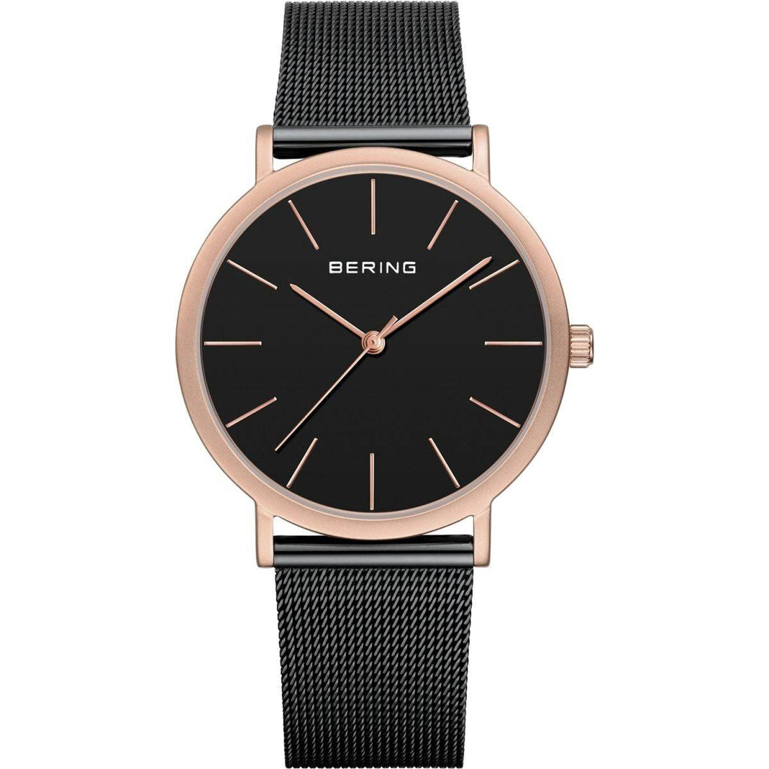 Bering Herenhorloge Zwart RVS met Roze/Goudkleurige Kast 31-36mm