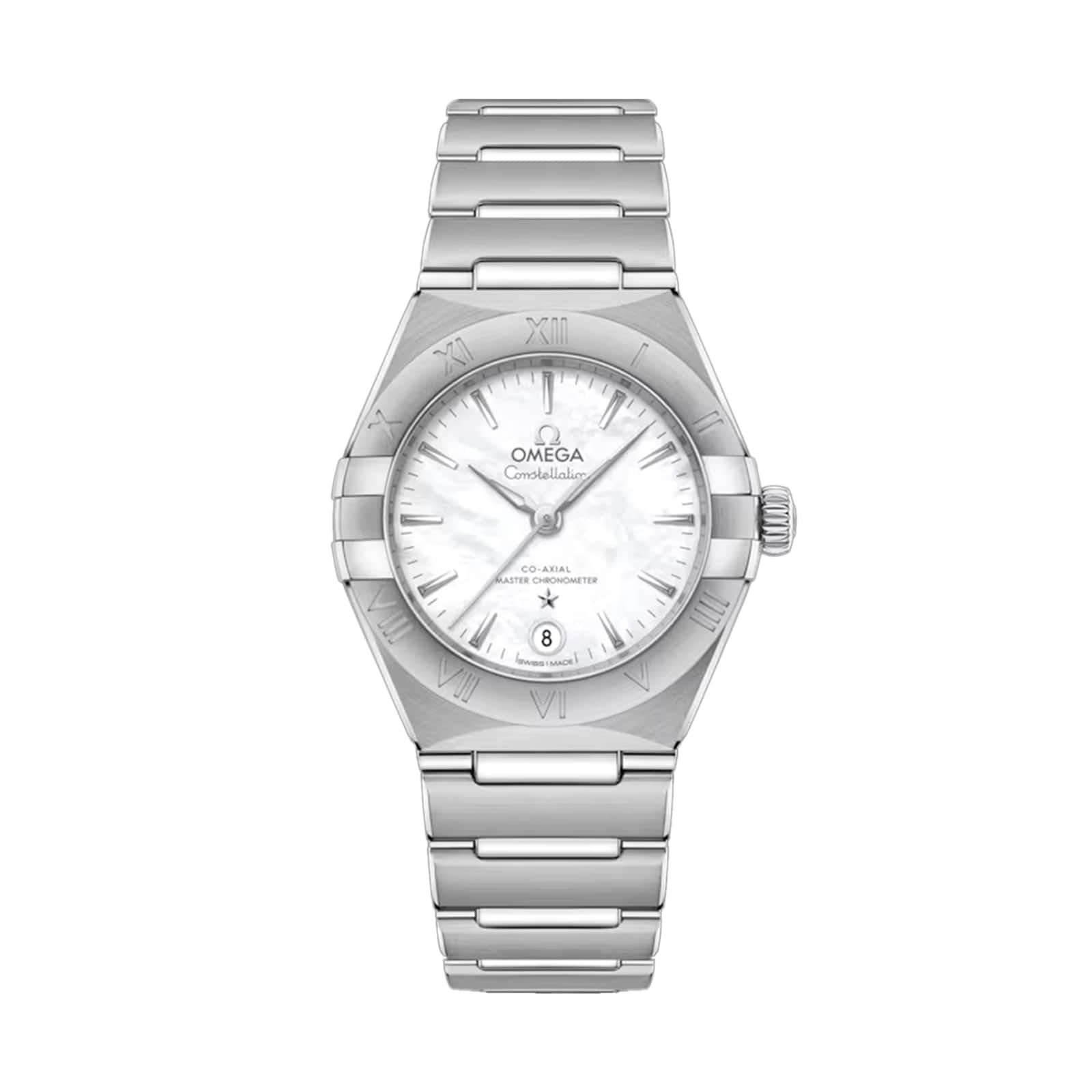 Omega Constellation Co-Axial Automatisch Dameshorloge O13110292005001 29mm met parelmoeren wijzerplaat en roestvrijstalen band. Luxe Swiss Made dames horloge voor stijlvolle gelegenheden.