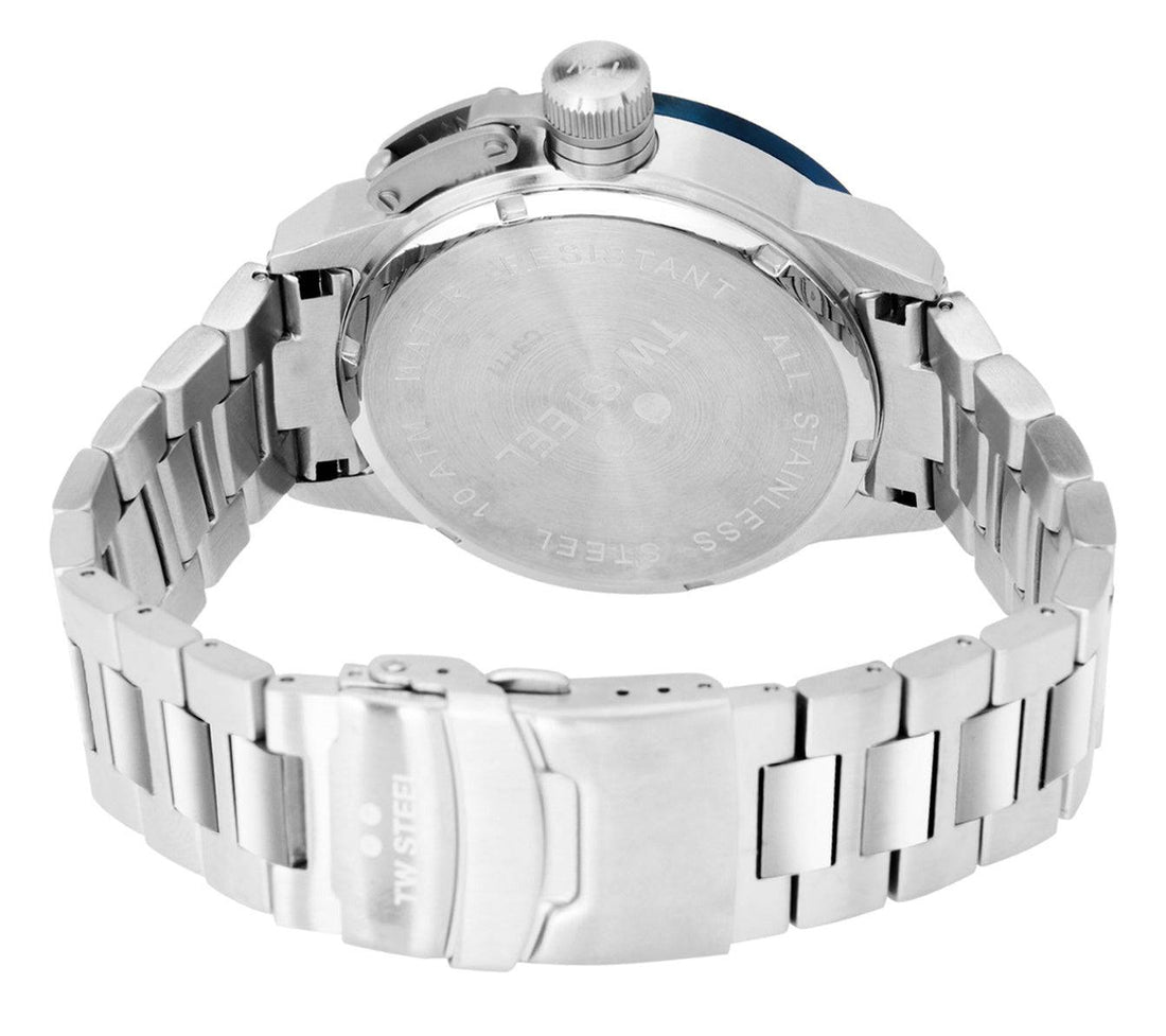 TW Steel CS111 Canteen Herenhorloge 45 mm met blauwe wijzerplaat, Red Bull Ampol Racing logo en zilverkleurige metalen band. Sportief horloge voor heren.