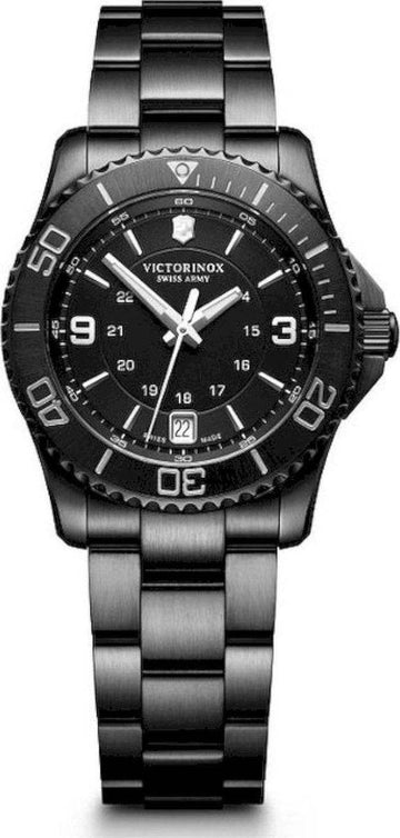 Maverick Zwart Horloge 34mm - Victorinox met zwarte roestvrijstalen band en Zwitsers kwartsuurwerk, ideaal dameshorloge voor dagelijks gebruik.
