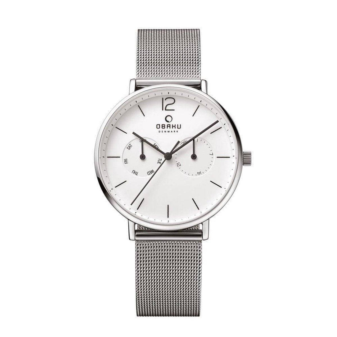 Kopen Obaku Denmark Herenhorloge 40mm met zilveren mesh band en minimalistisch wit uurwerk. Elegant design voor elke gelegenheid.