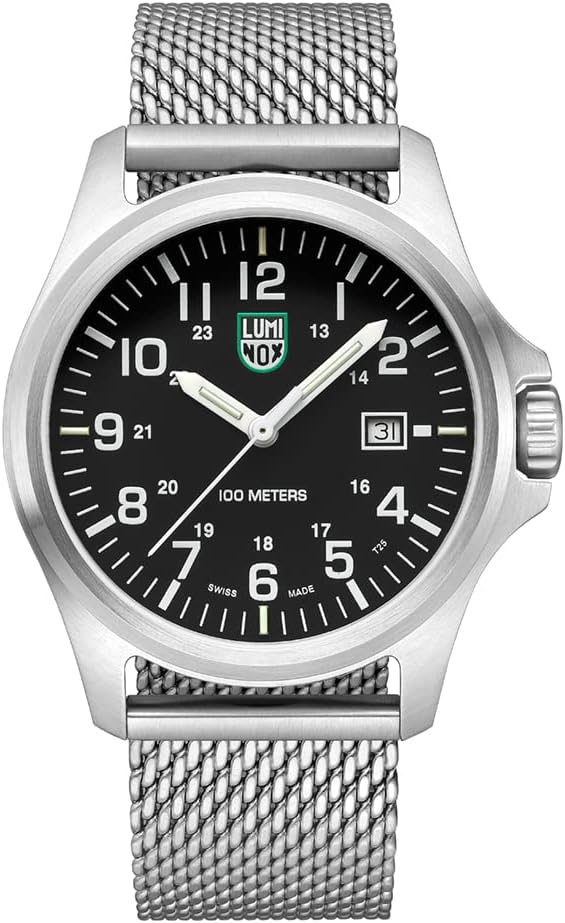 Luminox Patagonie Horloge 43mm X2.2501.M met zwart wijzerplaat en roestvrijstalen mesh band. Swiss Made herenhorloge, waterdicht tot 100 meter.