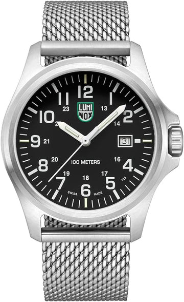 Luminox Patagonie Horloge 43mm X2.2501.M met zwart wijzerplaat en roestvrijstalen mesh band. Swiss Made herenhorloge, waterdicht tot 100 meter.