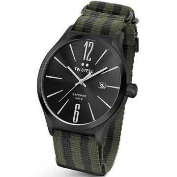 TW Steel TW1319 Slim Line Green Black NATO Horloge 45mm - horlogeoutlet.nl