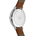 Achterzijde van Obaku Denmark Dameshorloge 37mm met roestvrijstalen kast en bruin leren bandje. Luxe dames horloge in minimalistisch Scandinavisch design.