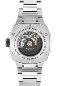 Achterkant van de Alpina Alpiner Extreme Herenhorloge 41mm met zichtbaar automatisch Swiss Made uurwerk en roestvrijstalen band.