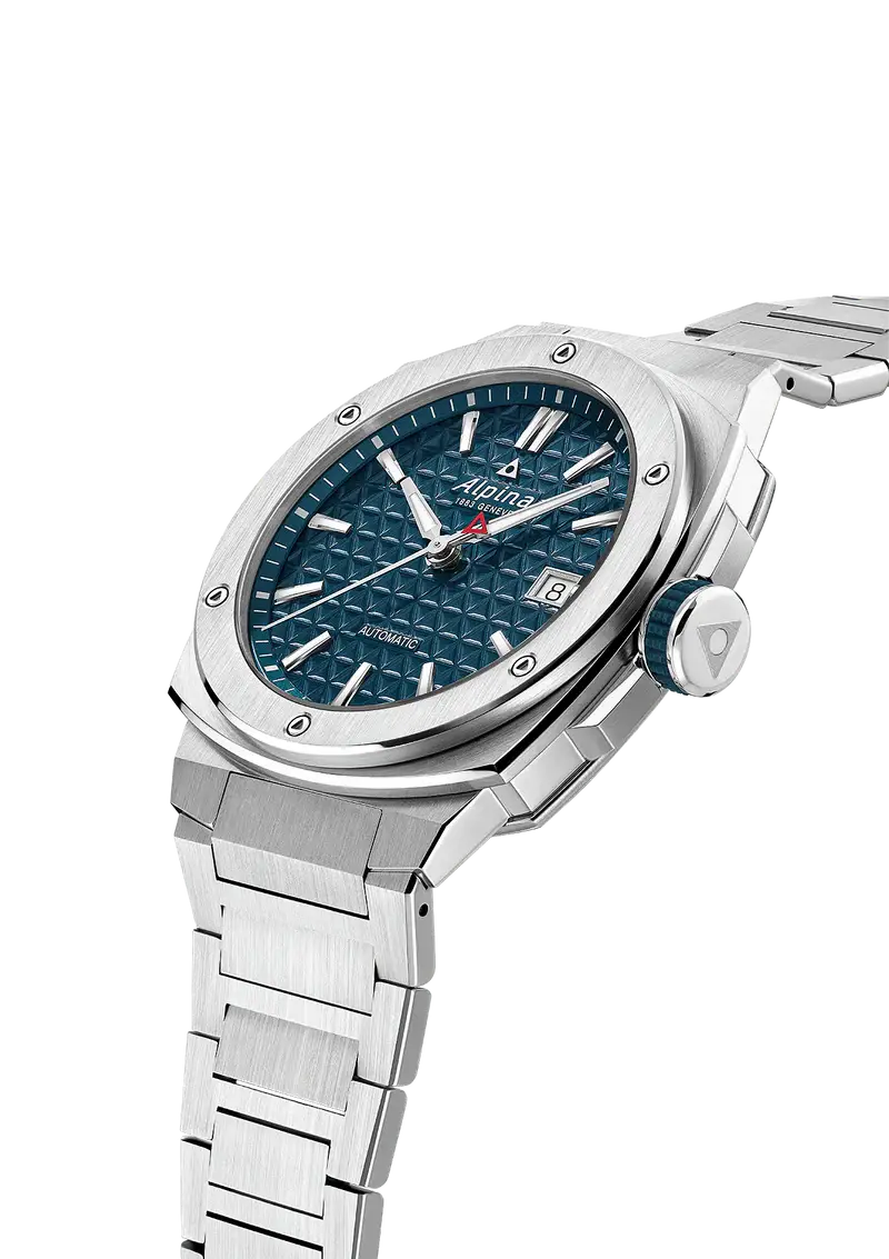 Alpina Alpiner Extreme Herenhorloge 40mm met blauw reliëf wijzerplaat en roestvrijstalen band. Swiss Made kwaliteit voor stijlvolle mannen.