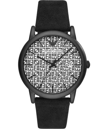 Armani Stijlvol Herenhorloge met Zwarte Leren Band, 41-45mm