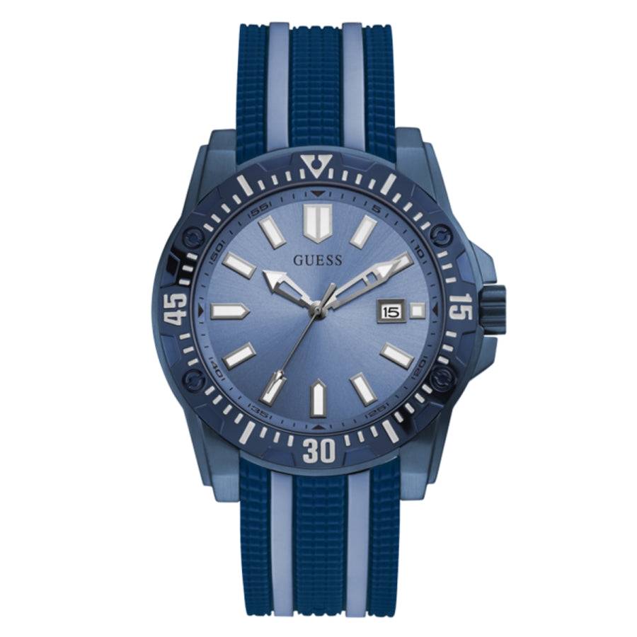 Guess Herenhorloge Blauw RVS & Silicone - Sportieve Elegantie, 46-52mm