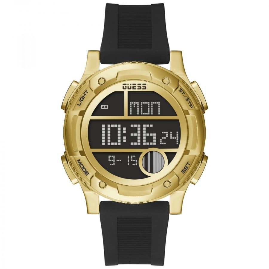 Guess GW0272G2 Herenhorloge – Goudkleurig RVS & Zwart Silicone – 41-45mm
