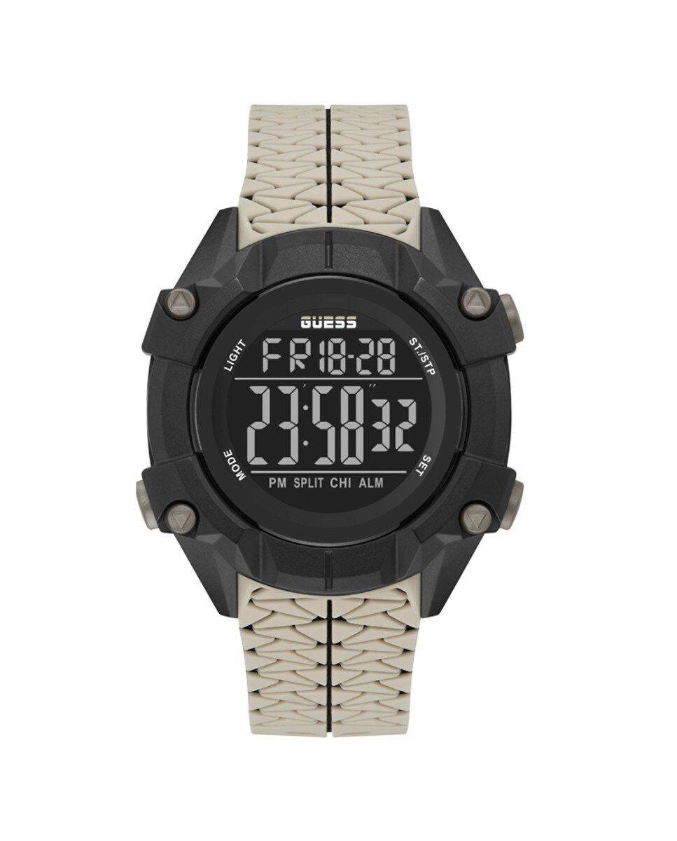 Stoer Guess Herenhorloge GW0342G2 Zwart Resin & Beige Siliconen Band - 46-52mm