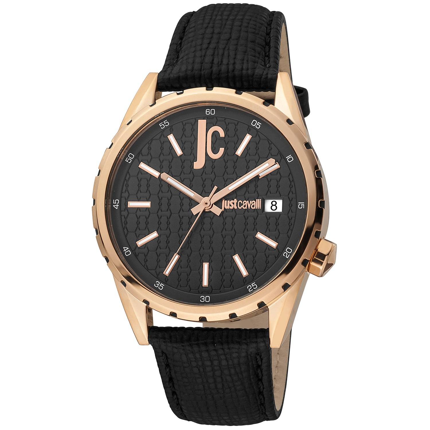 Just Cavalli Herenhorloge Zwart Leer & Roze RVS - 41-45mm
