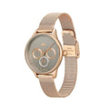 Lacoste BirdieLC2001090 - Dameshorloge 36mm met roségouden mesh band en multifunctioneel quartz uurwerk. Waterdicht tot 5 ATM, stijlvol voor dagelijks gebruik.