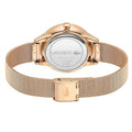 Lacoste BirdieLC2001090 - Dameshorloge 36mm met roségouden roestvrijstalen mesh band en gegraveerde gesp, ideaal voor dagelijks gebruik.