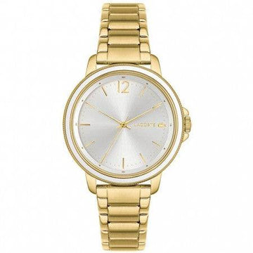 Lacoste dameshorloge - LC2001221 met goudkleurige roestvrijstalen band en zilverkleurige wijzerplaat. Elegant en tijdloos design voor dames.