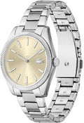Lacoste Dameshorloge 36mm LC2001239 met zilverkleurige schakelband en goudkleurige wijzerplaat, elegant accessoire voor damesmode.