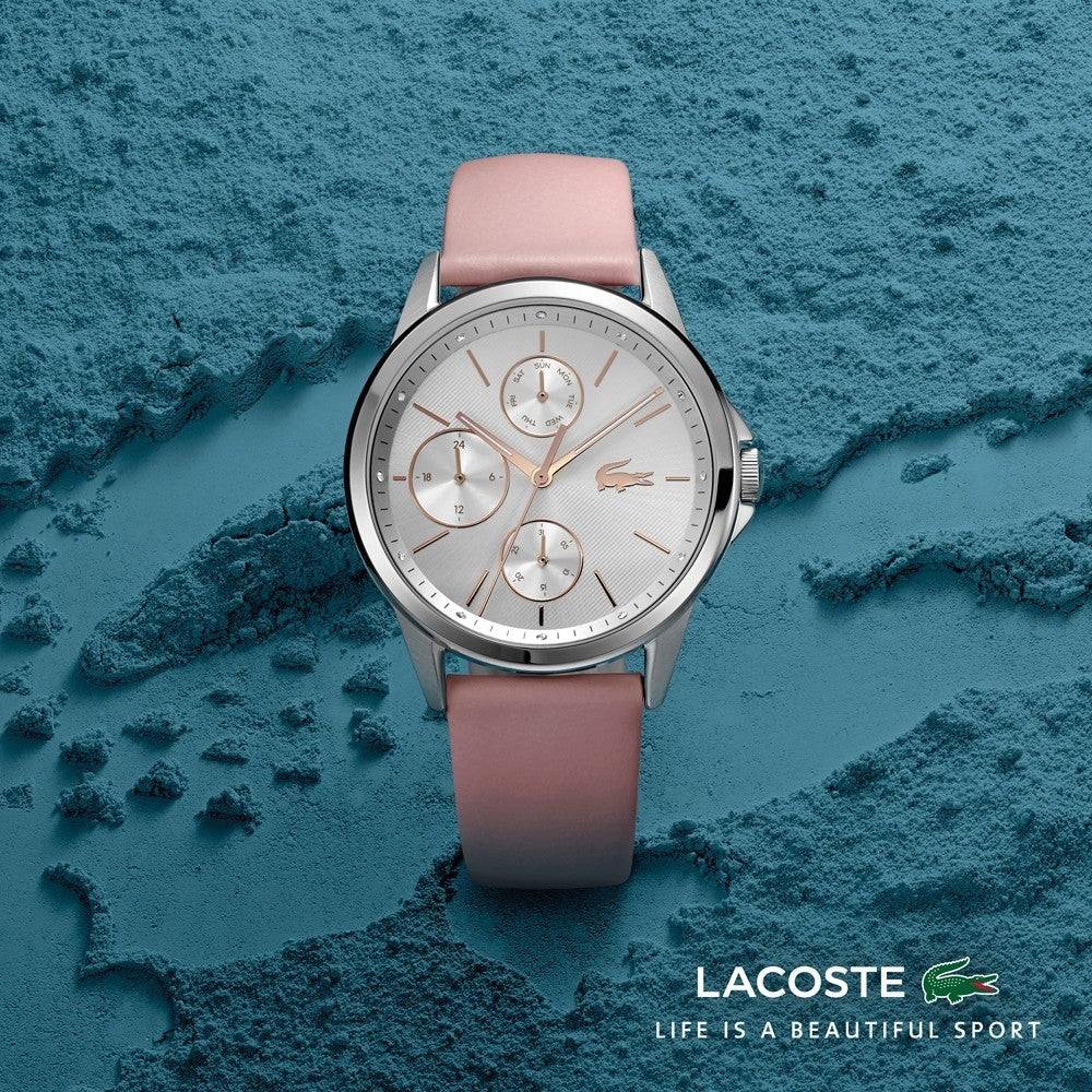 Lacoste dameshorloge 40mm - LC2001108 met Florence design en roze leren band, elegant en modern voor elke gelegenheid.