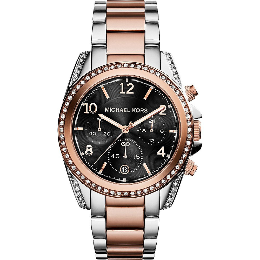 Michael Kors MK6093 Dameshorloge - Stijlvol RVS Zilver/Roségoud met Zwarte Wijzerplaat 37-40mm