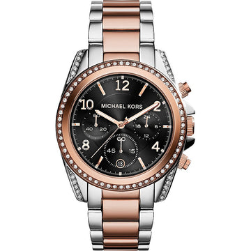 Michael Kors MK6093 Dameshorloge - Stijlvol RVS Zilver/Roségoud met Zwarte Wijzerplaat 37-40mm