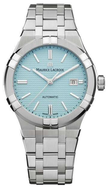 Maurice Lacroix Aikon Automatic Date Limited Edition Herenhorloge 42mm met turquoise wijzerplaat en roestvrijstalen band, Swiss Made precisie.