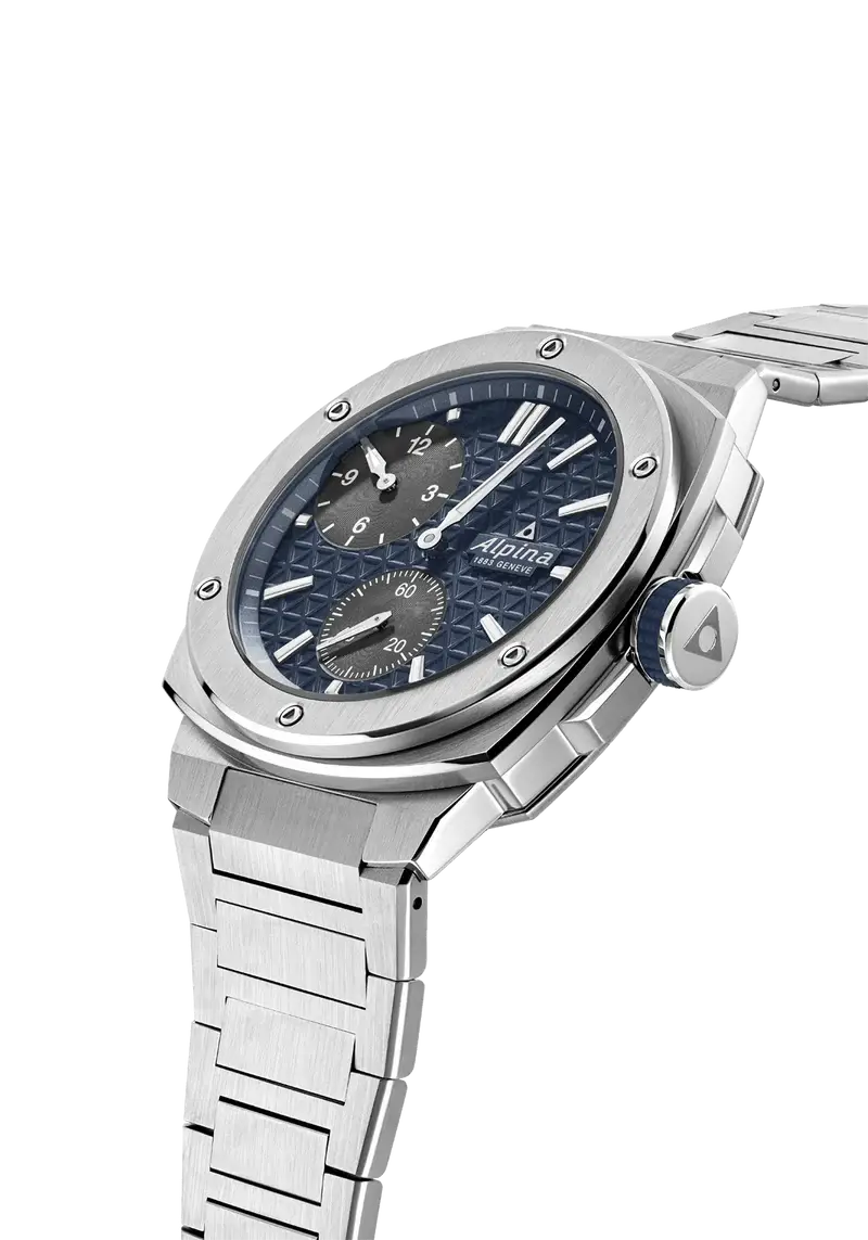 Alpina Alpiner Extreme Regulator herenhorloge 41mm met blauwe wijzerplaat, automatische Swiss made uurwerk en robuust stalen design. Luxe Alpina herenhorloge voor stijlvolle mannen.