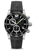 Certina DS Sport Chrono Herenhorloge 42mm met zwarte wijzerplaat, chronograaf en zwarte siliconen band. Swiss Made sportief herenhorloge.