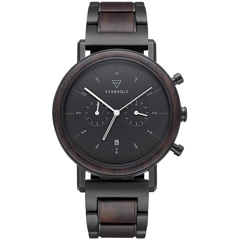 Kerbholz Johann Houten Horloge Sandalwood Black Steel XL 45mm - horlogeoutlet.nl