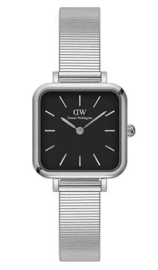 Daniel Wellington Quadro Studio DW00100522 kopen met zilveren mesh band en zwarte wijzerplaat. Elegant dames horloge voor elke gelegenheid.