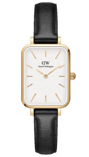 Daniel Wellington Quadro Pressed Sheffield DW00100559 20mm dames horloge met rechthoekige witte wijzerplaat en zwarte leren band. Elegant accessoire uit de categorie sieraden en horloges.