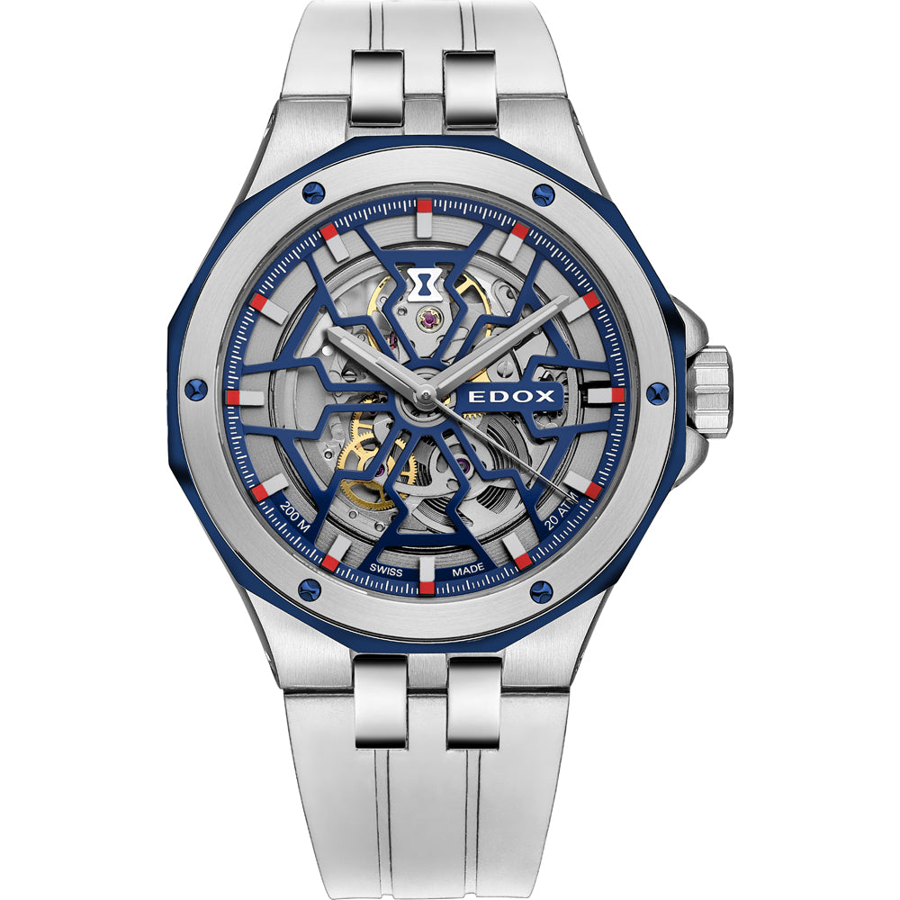 Edox Delfin Mecano Skelett Automatik Swiss Uhr 43 mm