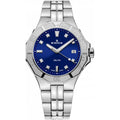 Edox Delfin Diver Horloge 53020-3M-BUN met blauwe wijzerplaat en roestvrijstalen band, dameshorloge waterdicht tot 20 ATM.