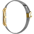 Zijaanzicht van de Esprit ES1L038M0115 dameshorloge 32mm met goudkleurige kast en zilveren mesh band. Elegant horloge voor dames.
