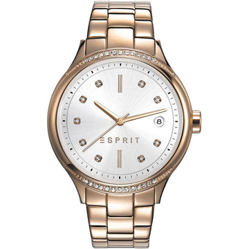 Esprit Rachel Dameshorloge - Stijlvolle horloge met roségouden band en zilverkleurige wijzerplaat, ideaal voor elegante dameslooks.