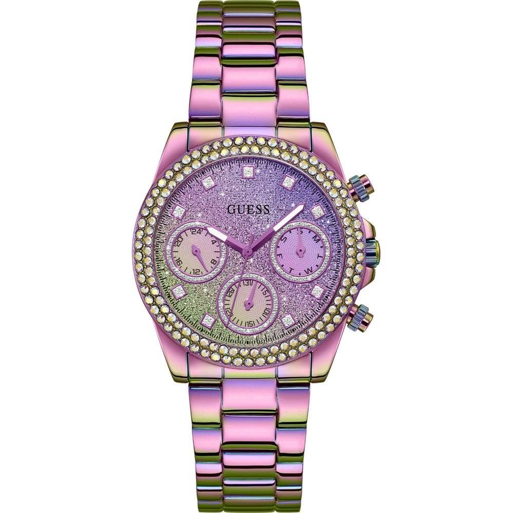 Guess Dameshorloge GW0483L5 Sol Vrouwelijk met paarse metallic afwerking en fonkelende steentjes, ideaal voor stijlvolle vrouwen.