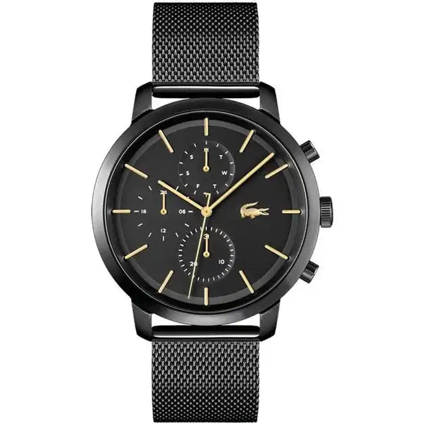 Lacoste LC2011194 Herenhorloge - Replay 40mm met zwarte roestvrijstalen mesh band en gouden accenten. Quartz uurwerk, stijlvol en waterbestendig.