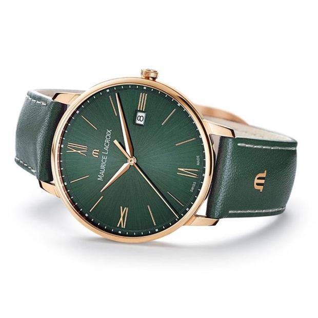 Maurice Lacroix Eliros Green Smoked EL1118-PVP01-610-1 horloge 40mm met groene wijzerplaat en leren band. Koop Maurice Lacroix Eliros horloge 40mm Green voor heren.