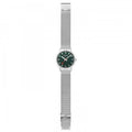Mondaine Classic Spoorweg Horloge 36mm M660.30314.60SBJ met groene wijzerplaat en zilveren mesh band, dameshorloge in Zwitsers design.
