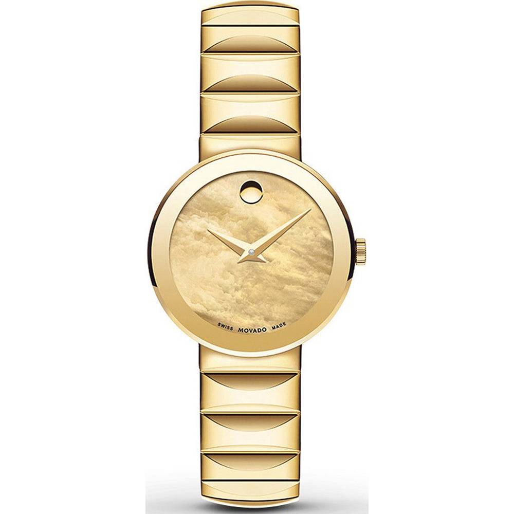 Movado Classic 0607049 Sapphire Dameshorloge 26mm met goudkleurige kast en band, minimalistisch design en saffierglas.