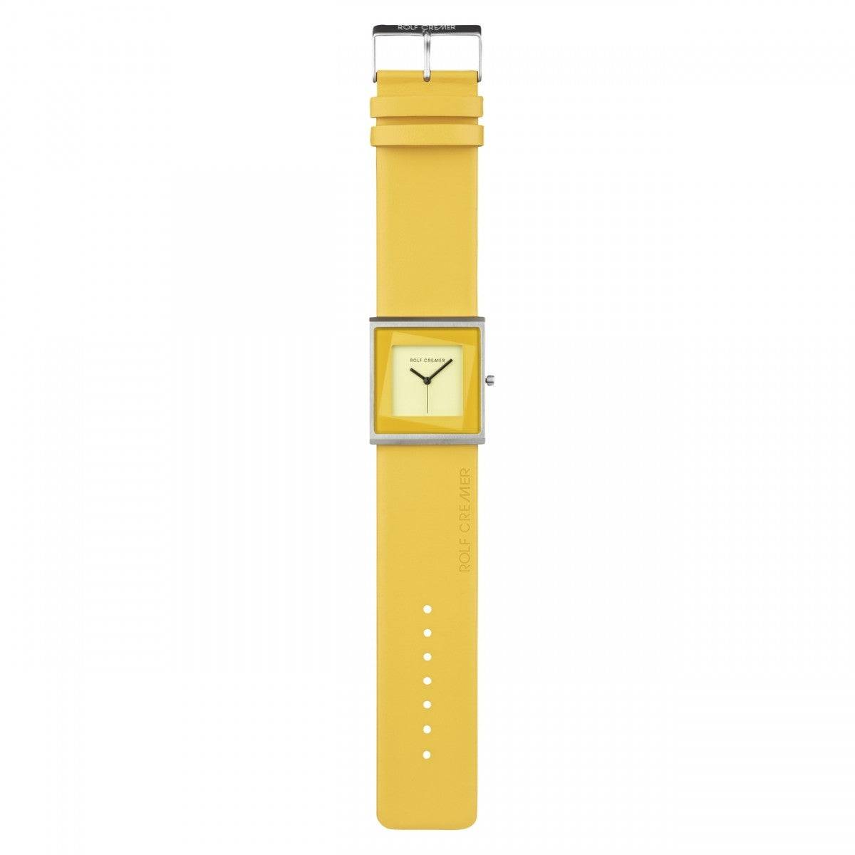 Rolf Cremer dameshorloge Yess 507205 34mm met vierkante gele wijzerplaat en gele leren band. Elegante stijl voor moderne vrouwen.