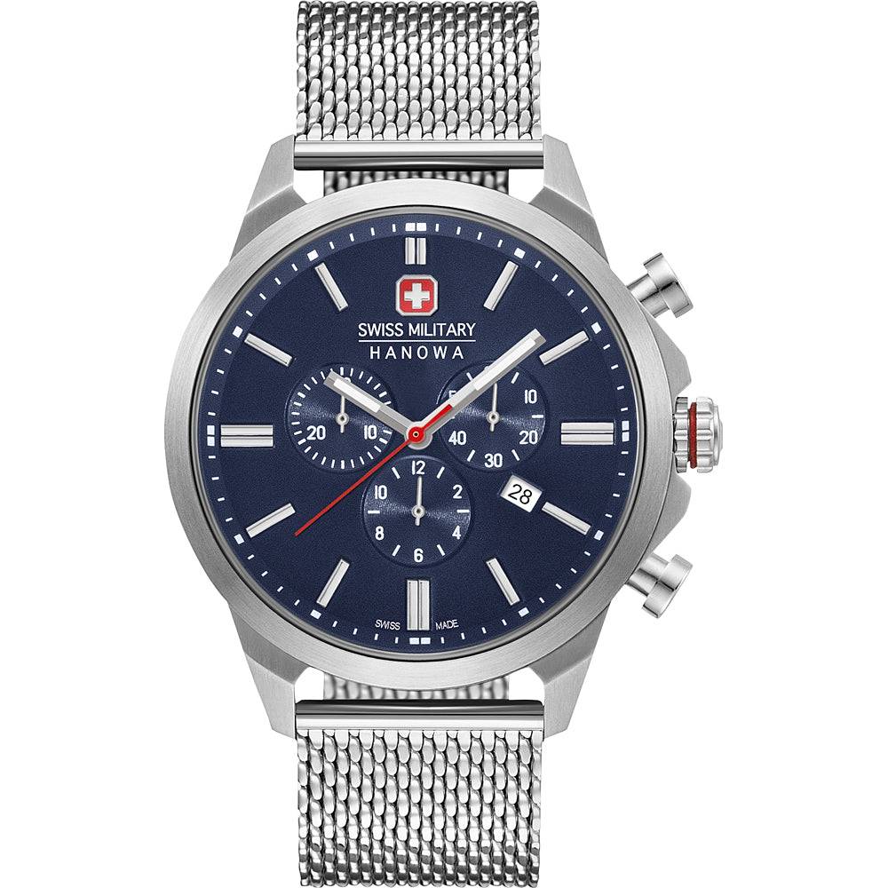Swiss Military Hanowa 06-3332.04.003 Chrono Classic II heren horloge met blauwe wijzerplaat, chronograaf en roestvrijstalen mesh band, 45mm.