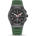 Swiss Military Hanowa Land Sonoran Herenhorloge 43mm met zwarte wijzerplaat, rode secondewijzer en groene siliconen band. Swiss Made chronograaf voor heren.