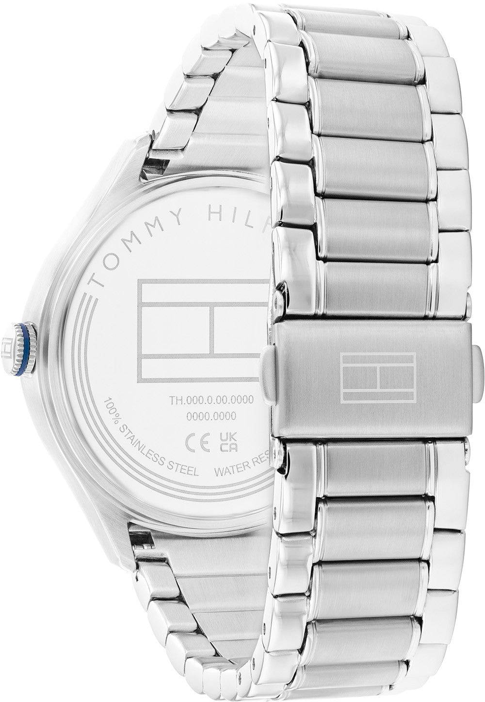 Tommy Hilfiger Lexi Horloge 40mm met zilverkleurige roestvrijstalen schakelband en sluiting. Elegant dames horloge uit de nieuwste collectie.