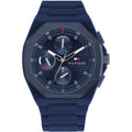 Tommy Hilfiger TH1792122 NEO herenhorloge 44mm met blauwe siliconen band en multifunctionele wijzerplaat, ideaal voor sportief en zakelijk gebruik.
