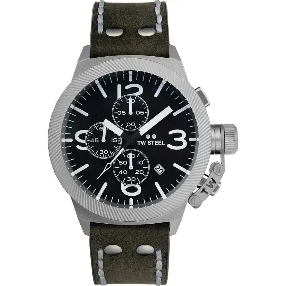 TW Steel Canteen CS105 Herenhorloge 45mm met zwart leren bandje en stalen kast, ideaal voor een stoere en stijlvolle uitstraling.