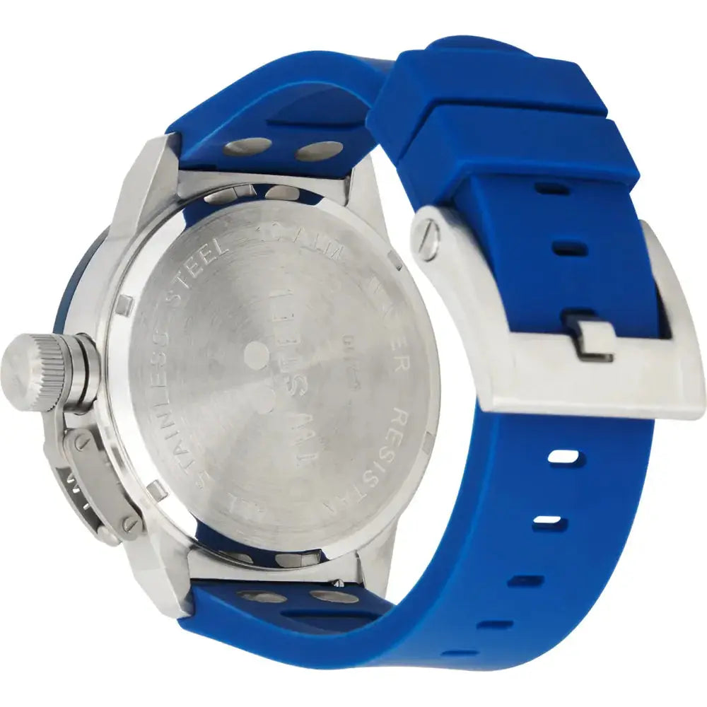 TW Steel Canteen Horloge - Herenhorloge 45mm met blauwe siliconen band en roestvrijstalen kast, achterkant zichtbaar voor detailweergave.